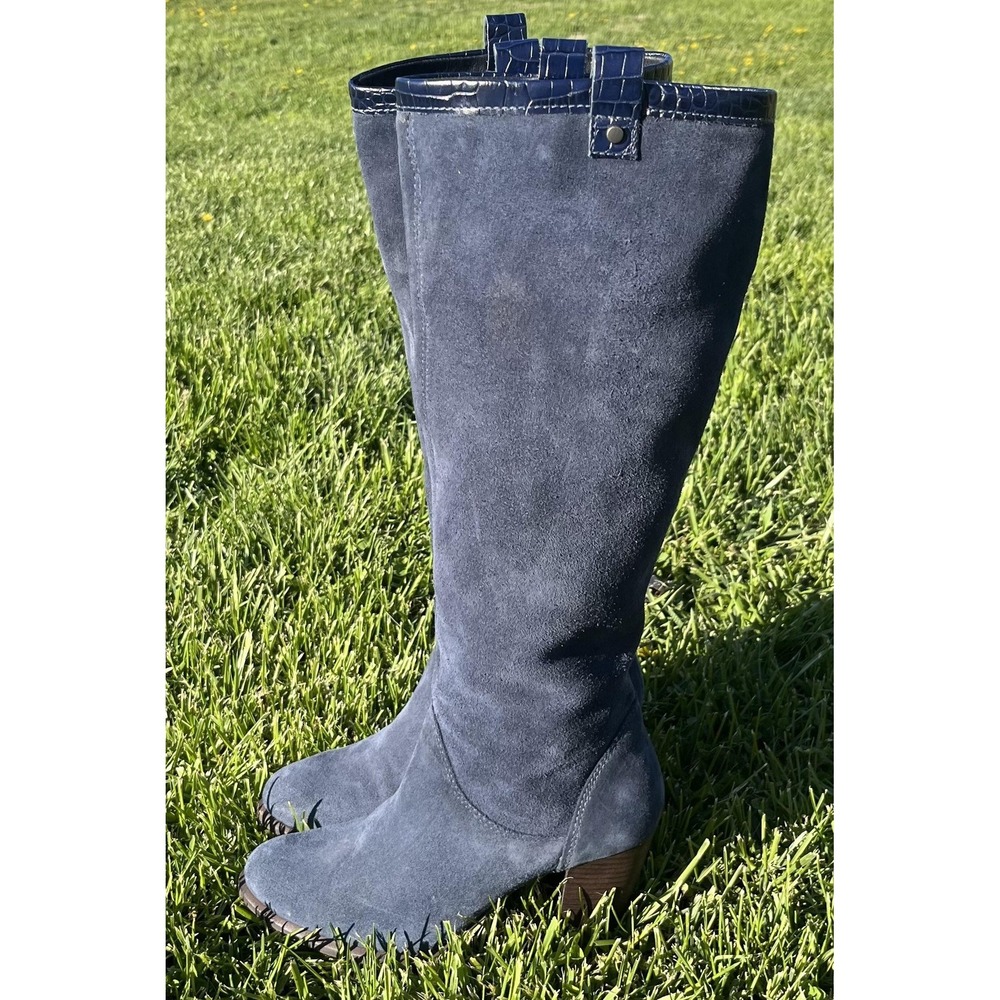 UGG Boots Womens Size 7 Blue Suede Tall Knee High Riding Block Heel 1014381